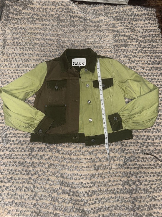 Ganni Jackets & Blazers - Ganni Two-Tone Olive and Lime Green Jean Jacket